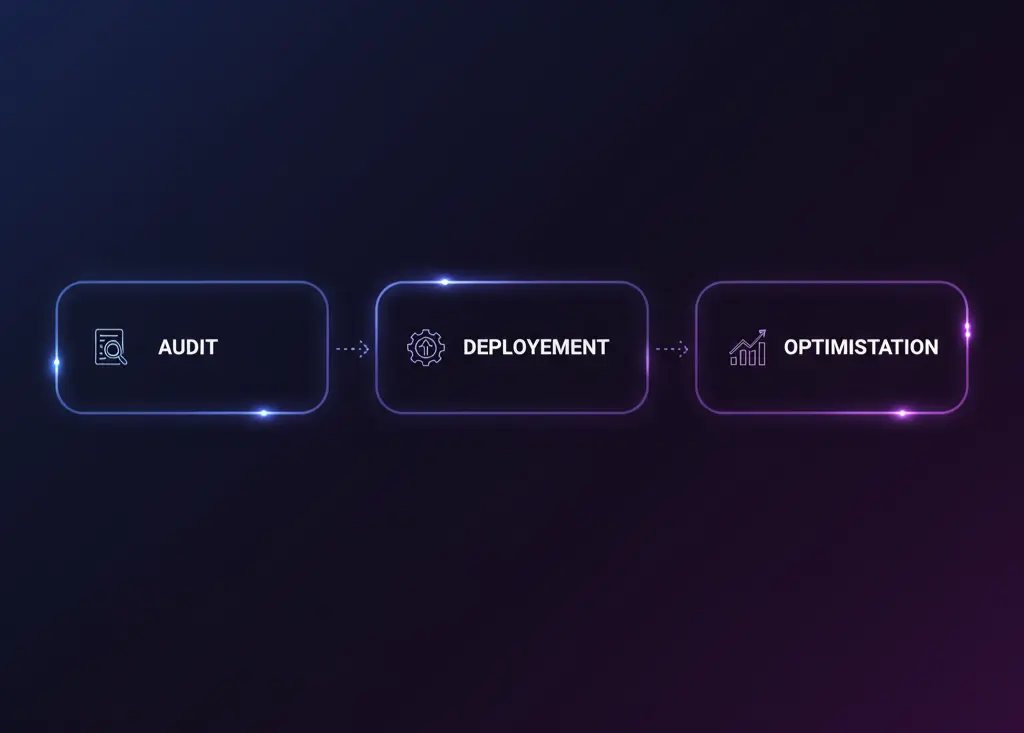 Three stage process: Diagnostic, Implementation, Optimisation